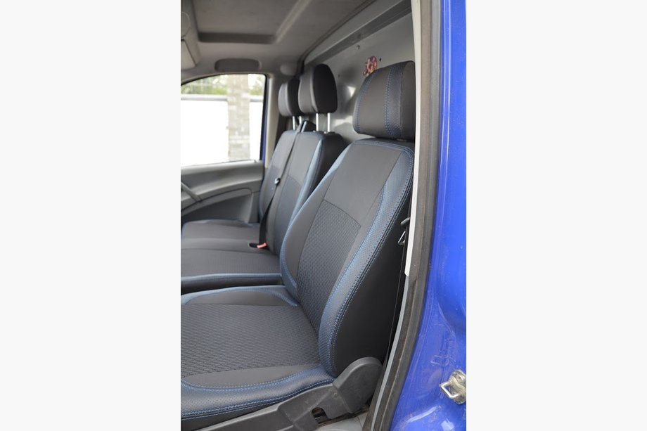 Mercedes Vito W639 2004-2014 Pokrowce Samochodowe (Skaj+Tkanina, Premium) 1+2, siedzenia z wersji z kierownicą po prawej stronie Zdjęcia 2