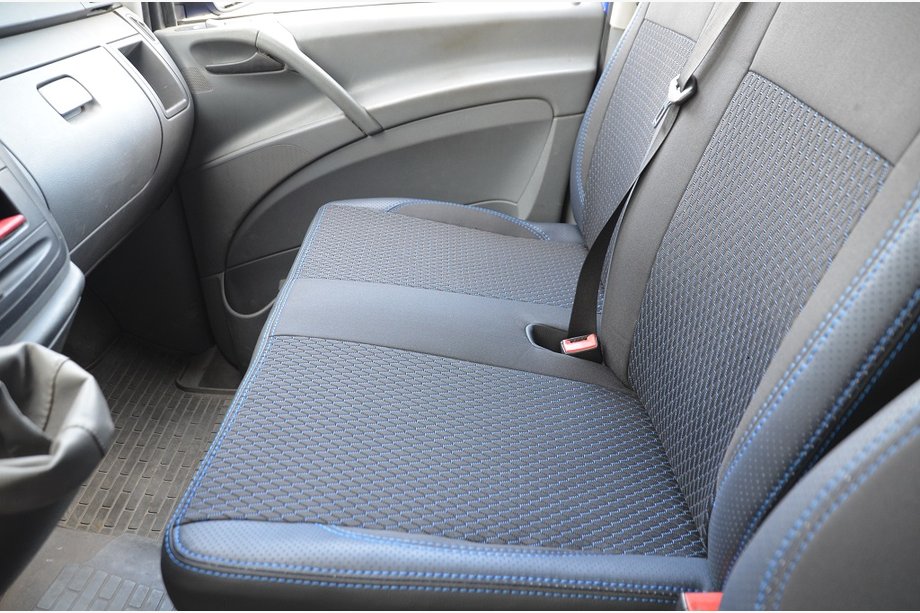 Mercedes Vito W639 2004-2014 Pokrowce Samochodowe (Skaj+Tkanina, Premium) 1+2, siedzenia z wersji z kierownicą po prawej stronie Zdjęcia 3