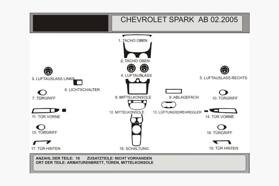 Chevrolet Spark 2004-2009 Nakładki na deskę rozdzielczą (Hartman) Aluminium Image
