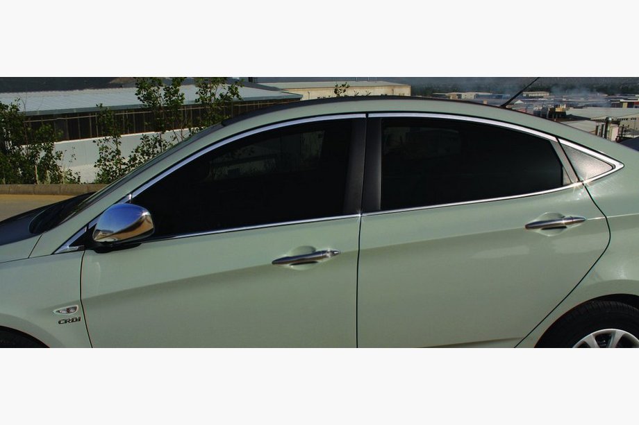 Hyundai Accent 2011-2017 Kompletny zestaw listew chromowanych na szyby (14 szt., stal nierdzewna) Image