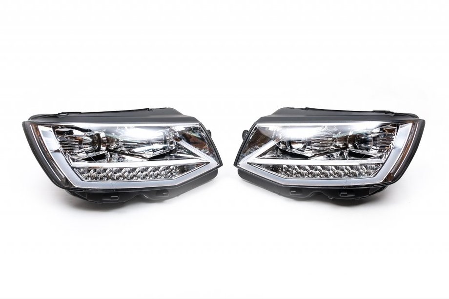 Volkswagen T6 2015-2024 Przednie reflektory z światłami do jazdy dziennej LED 2015-2019 (Srebrne, 2 szt.) Image