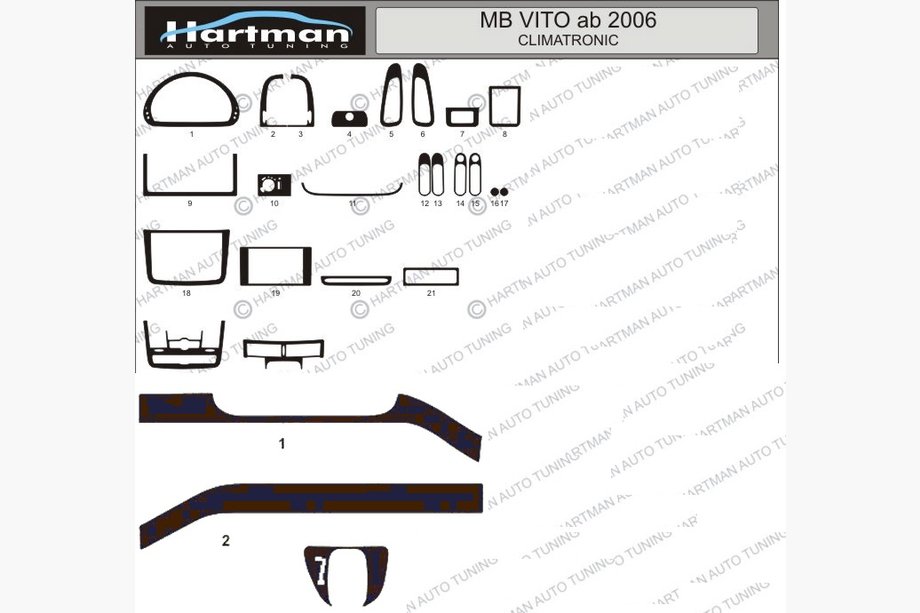 Mercedes Viano 2004-2014 Nakładki na deskę rozdzielczą (model z elektroniczną klimatyzacją) Image