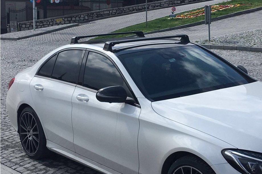 Mercedes C-class W205 2014-2021 Bagażnik dachowy na fabryczne punkty montażowe (2 szt, zamykany na klucz) Szary Image