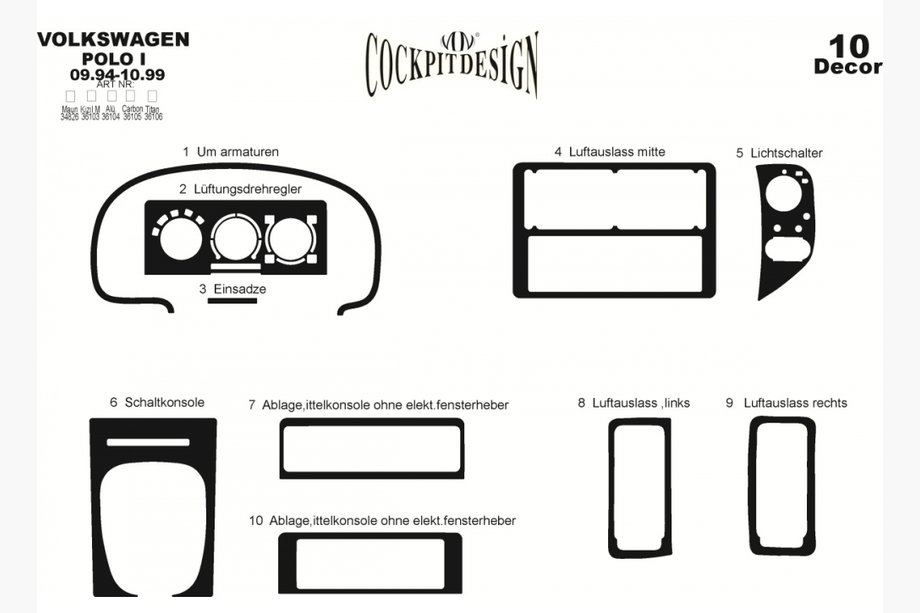 Volkswagen Polo 1994-2001 Nakładki na Deskę Rozdzielczą (1994-1999) Carbon Zdjęcia 5