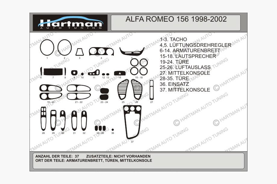 Alfa Romeo 156 1997-2007 Nakładki na deskę rozdzielczą (Hartman) Image