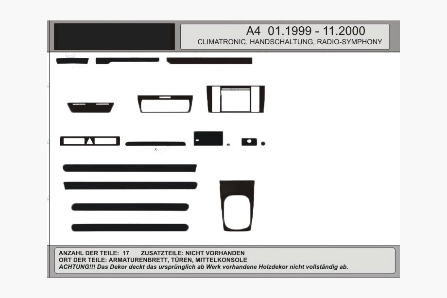 Audi A4 B5 1994–2001 Promocja! Nakładki na deskę rozdzielczą w drewnopodobnym wykończeniu (1999-2001) Image