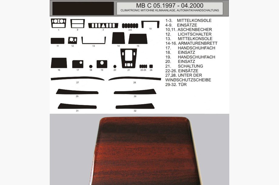 Mercedes C-class W202 1993-2001 PROMOCJA! Nakładki na deskę rozdzielczą w drewnie (1997-2000) Image