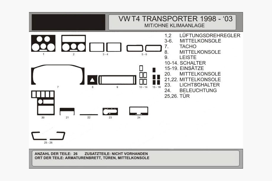 Volkswagen T4 Caravelle/Multivan 1990–2003 Promocja !!! Nakładki na deskę rozdzielczą drewnopodobne, Hartman Image
