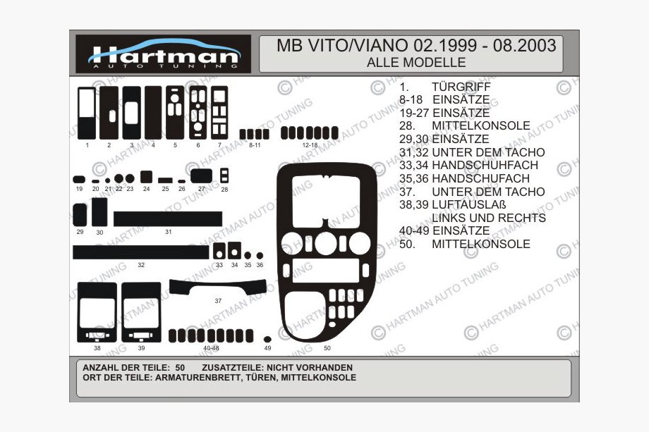 Mercedes Vito W638 1996-2003 Nakładki na deskę rozdzielczą VIP (1999-2003) Orzech Zdjęcia 5