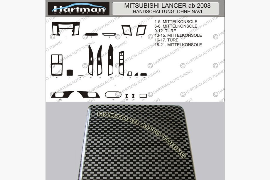 Mitsubishi Lancer X 2008- PROMOCJA! Nakładki na deskę rozdzielczą w stylu karbon Image