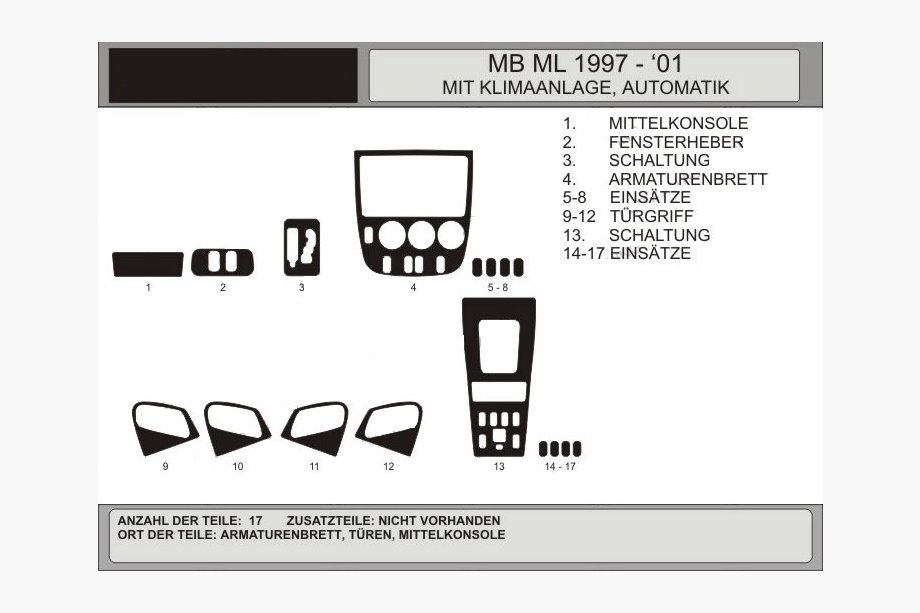 Mercedes ML W163 1997-2005 Nakładki na deskę rozdzielczą (Vip, Polska) Orzech Image
