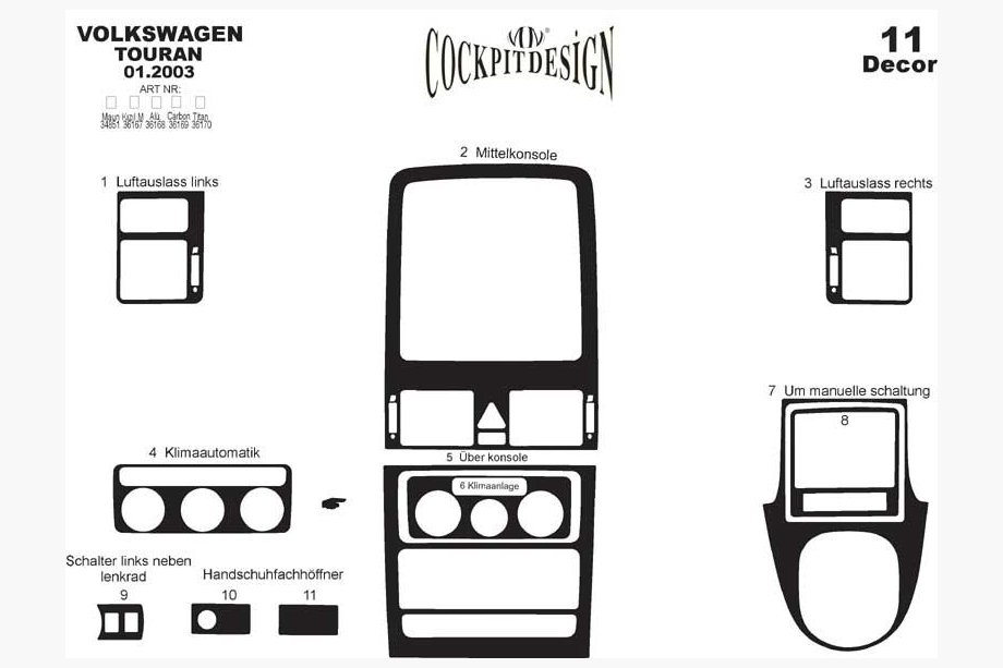 Volkswagen Touran 2003-2010 Nakładki na Deskę Rozdzielczą Zdjęcia 7