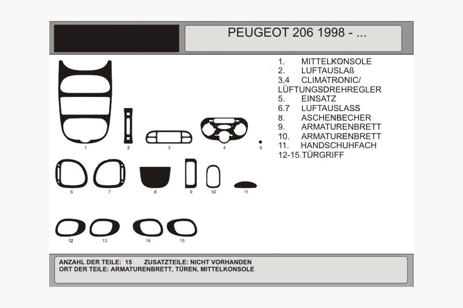 Peugeot 206 1998-2024 Nakładki na deskę rozdzielczą (Hartman, 1998-2001) Aluminium Image