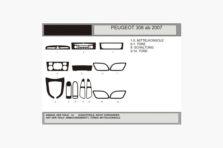 Peugeot 308 2007-2013 Nakładki na Deskę Rozdzielczą Orzech Image