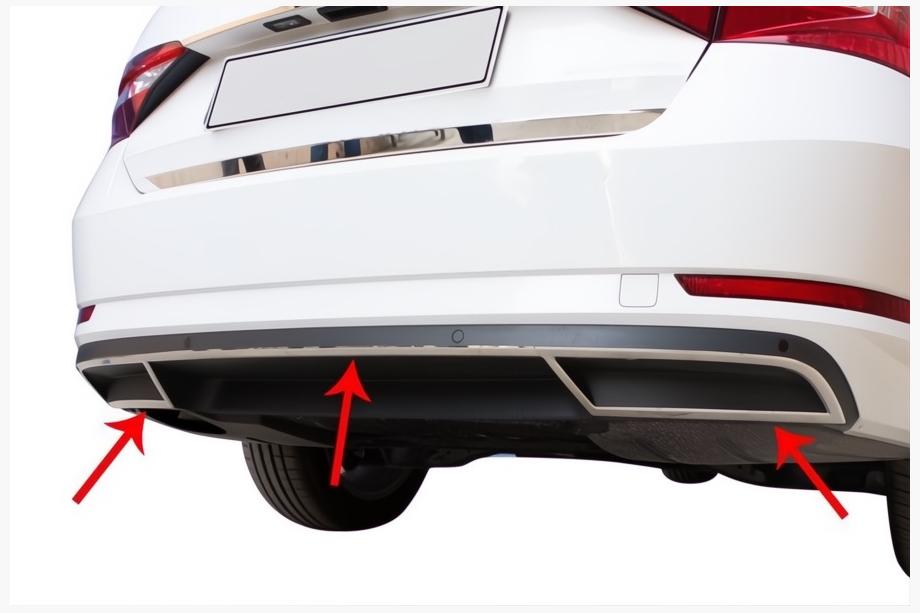 Skoda Superb 2015-2024 Nakładki na koniec zderzaka tylnego Carmos (3 szt, stal nierdzewna) Image