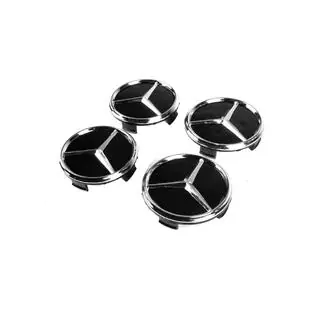 Dekielki na felgi 71/74 mm bez pierścienia (4 szt, czarne z chromowanym logo) zdjęcia 1