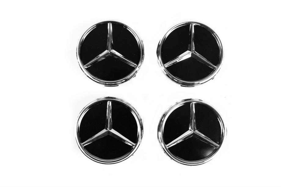 Mercedes-Benz Dekielki na felgi 71/74 mm bez pierścienia (4 szt, czarne z chromowanym logo) Zdjęcia 2