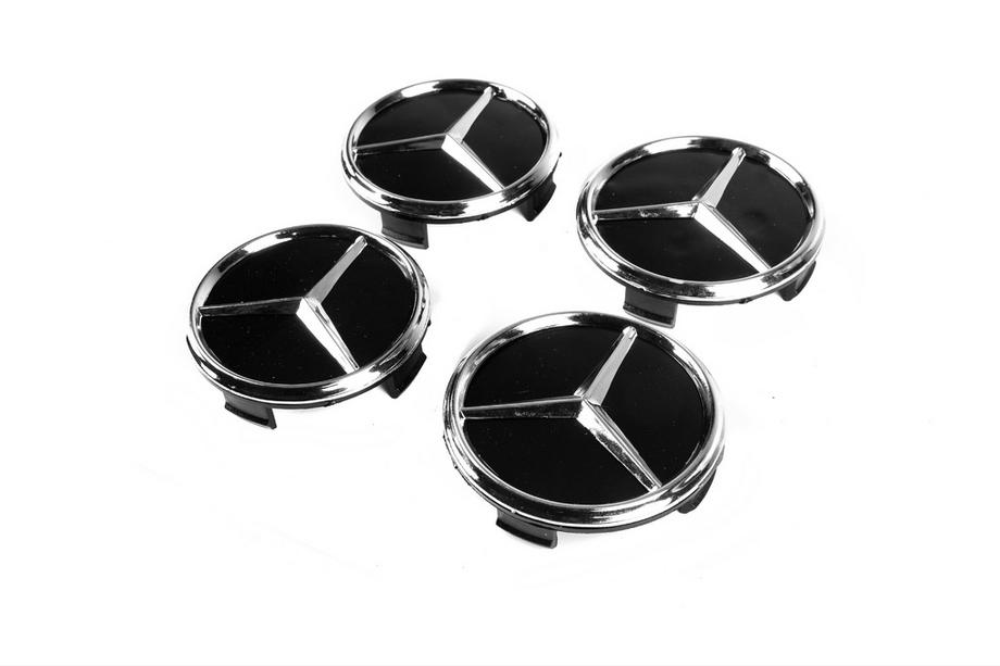 Mercedes-Benz Dekielki na felgi 71/74 mm bez pierścienia (4 szt, czarne z chromowanym logo) Zdjęcia 1