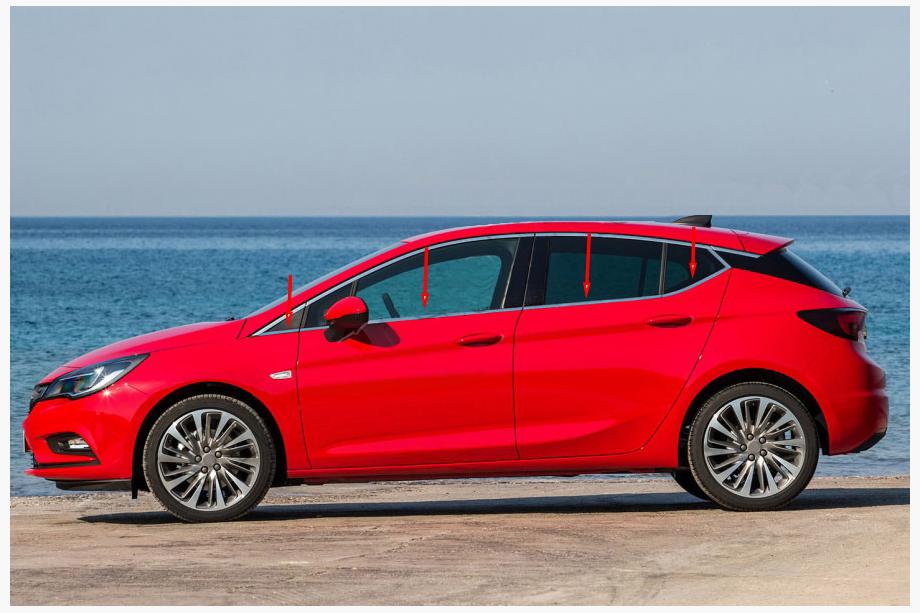 Opel Astra K 2016-2021 Listwy ozdobne szyb (HB) (8 szt, stal nierdzewna) Image