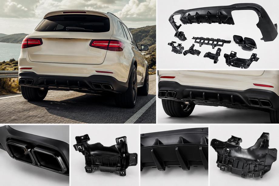Mercedes GLC X253 2015-2022 Tylny dyfuzor z końcówkami Black (Design AMG63) Zdjęcia 1