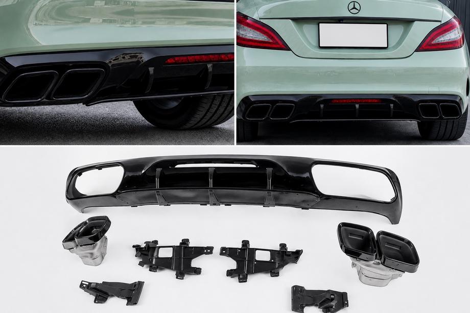 Mercedes CLS C218 2011-2018 Dyfuzor tylny z końcówkami wydechu Black (2015-2018, Design GT63) Image