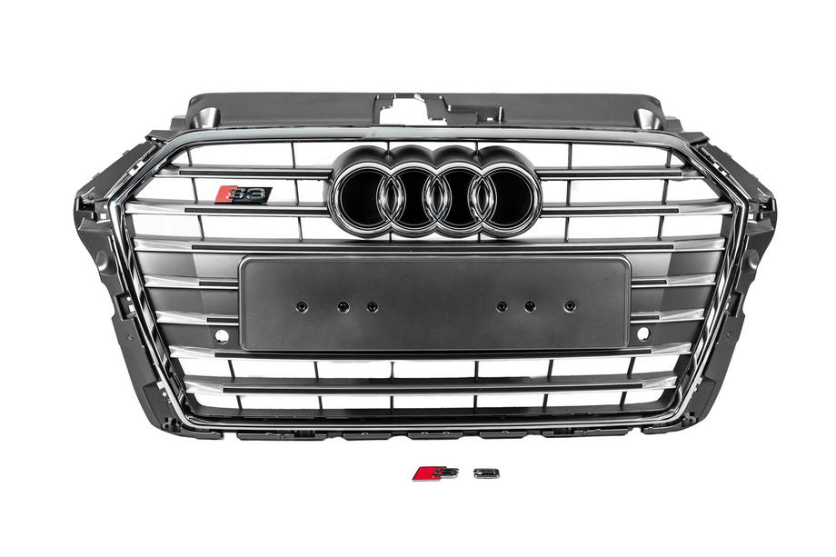 Audi A3 2012-2020 Atrapa chłodnicy S-Style (2016-2020, szara z chromem) Image