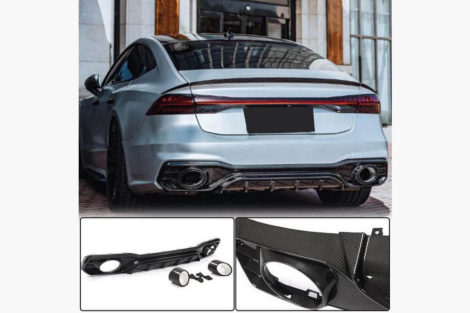 Audi A7 2018- Dyfuzor tylnego zderzaka z końcówkami wydechu (do S-Line 2018-2022, Suchy Carbon) Image
