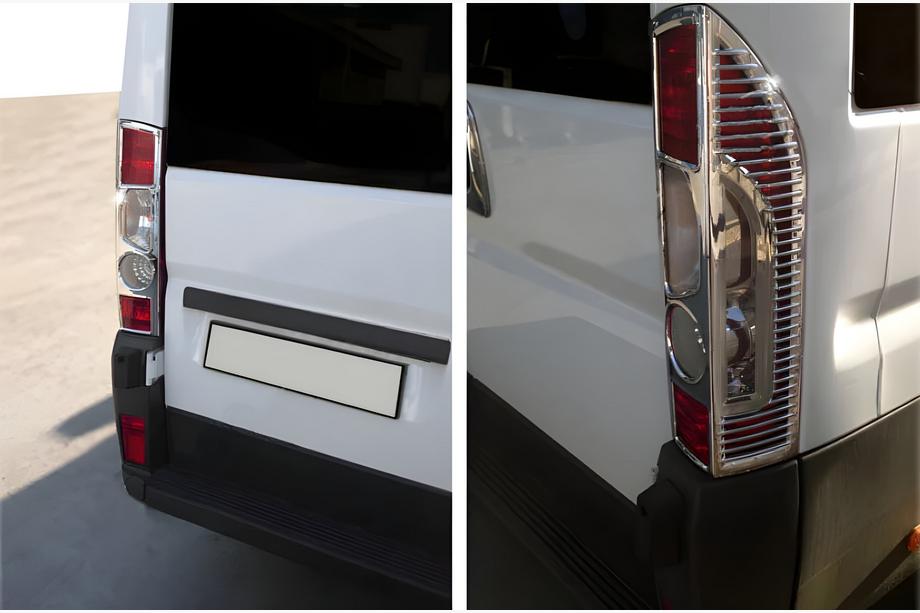Fiat Ducato 2006-2025 Chromowane Nakładki na Tylne Lampy z Wygięciem (2006-2014, 2 szt, Plastik) Image