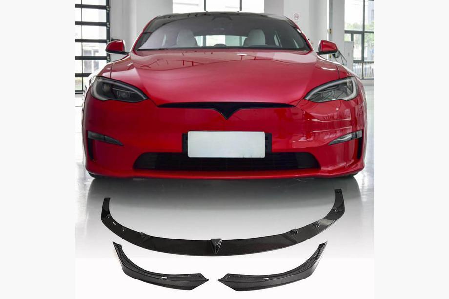 Tesla Model S 2012– Nakładka na Przedni Zderzak Lip V2 (2021+, Carbon) Zdjęcia 1