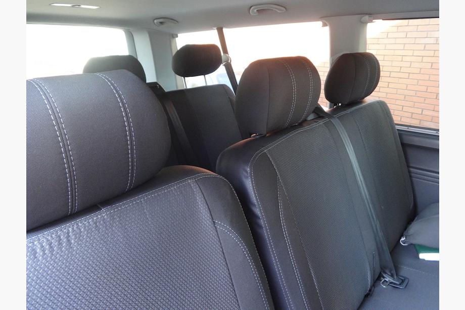 Volkswagen T5 Transporter 2003-2010 Pokrowce Samochodowe (Skóra Syntetyczna↗Tkanina, Premium) Kompletny Zestaw Wnętrza ↗ Przednie Fotele (1↗1) Zdjęcia 5