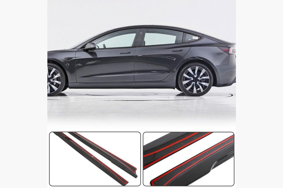 Tesla Model 3 2017- Nakładki Progowe V1 (2017-2023, Carbon) Zdjęcia 2