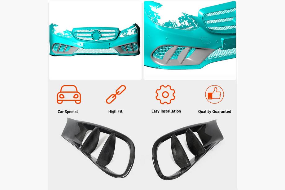 Mercedes E-class W212 2009-2016 Wstawki do przedniego zderzaka (dla AMG-Line 2013-2016, Carbon) Zdjęcia 2