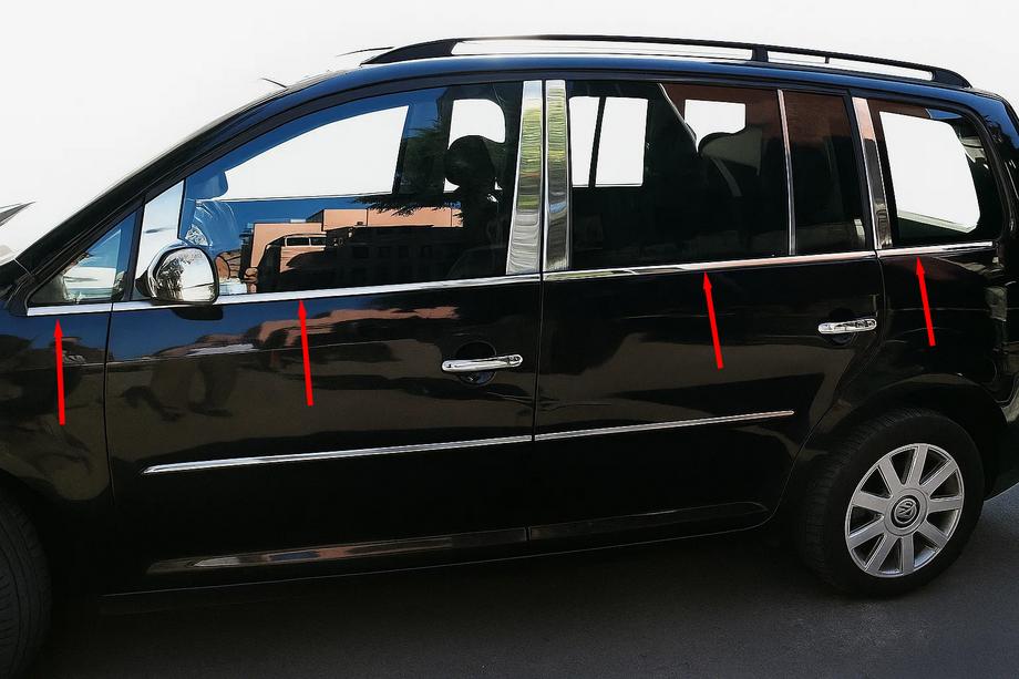 Volkswagen Touran 2003-2010 Zewnetzne listwy okien nierdzewne (8 szt) Carmos - Turecka Stal Nierdzewna Image
