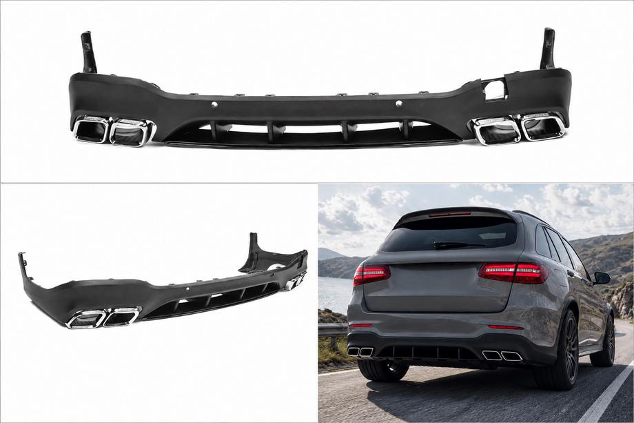 Mercedes GLC X253 2015-2022 Tylny dyfuzor z końcówkami Srebrny (Design AMG63) Image