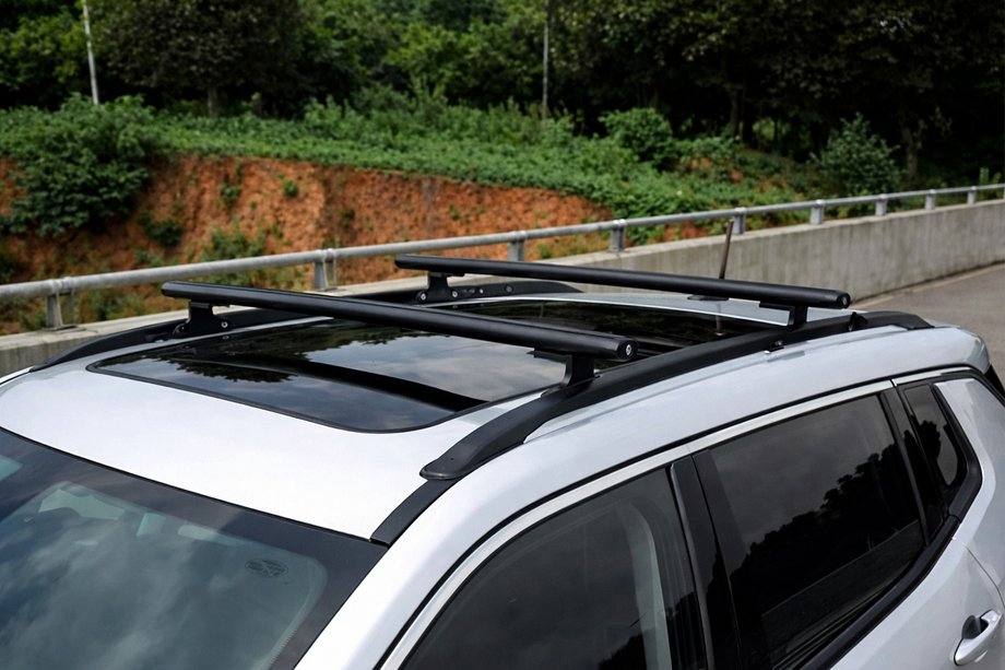 Jeep Compass 2006-2016 Belki poprzeczne bagażnika dachowego na relingi zintegrowane OEM (2011-2016, 2 szt.) Czarny Image