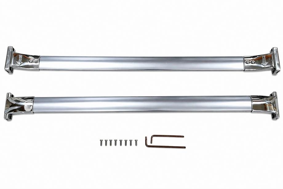 Lexus LX570/450d 2008-2022 Belki poprzeczne bagażnika dachowego na relingi zintegrowane OEM (2 szt.) Chrom Zdjęcia 3