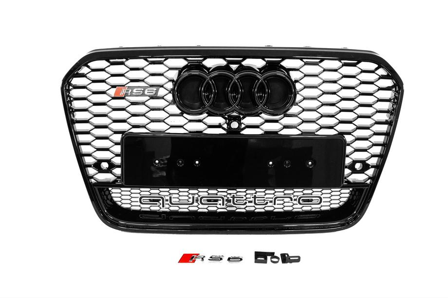 Audi A6 C7 2011–2018 Przedni czarny grill w stylu RS z napisem Quattro (2011-2014, pod kamerę) Zdjęcia 1