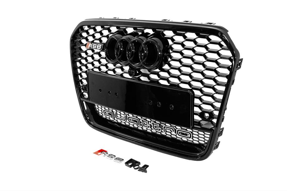 Audi A6 C7 2011–2018 Przedni czarny grill w stylu RS z napisem Quattro (2011-2014, pod kamerę) Zdjęcia 2