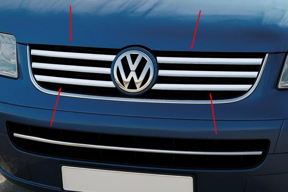 Volkswagen T5 Multivan 2003–2010 Chromowane Nakładki na Grill (6 szt, Stal Nierdzewna) Image