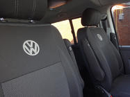 Volkswagen T5 Caravelle 2004-2010 Pokrowce Samochodowe (Skóra Ekologiczna i Tkanina, Premium) Kompletny zestaw wnętrza i przednie fotele (1+1) zdjęcia 12