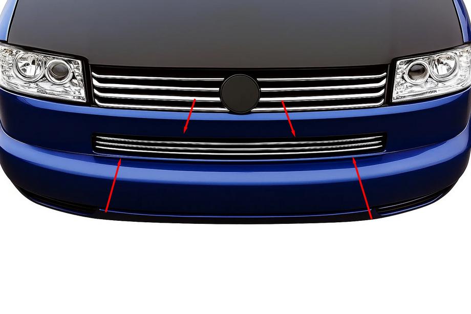 Volkswagen T4 Caravelle/Multivan 1990–2003 Wkłady do kratki zderzaka Prosta maska (3 szt, Stal nierdzewna) Image