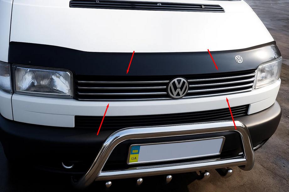 Volkswagen T4 Caravelle/Multivan 1990–2003 Nakładki na Grill Chromowane Prosta Maska (8 szt, Stal Nierdzewna) Carmos - Turecka Stal Nierdzewna Image