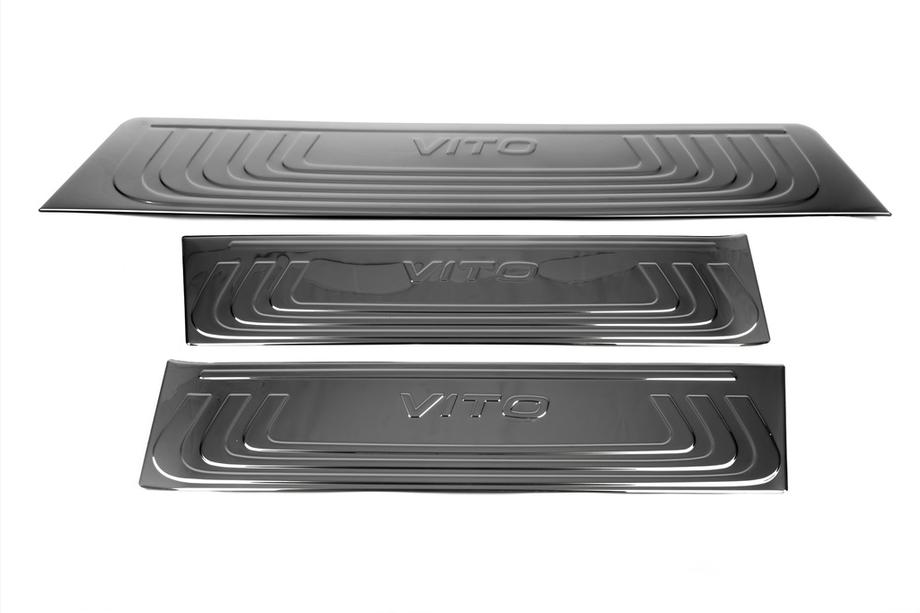 Mercedes Vito/V-class W447 2014- Nakładki progowe wewnętrzne Czarny Chrom (stal nierdzewna) Zdjęcia 3