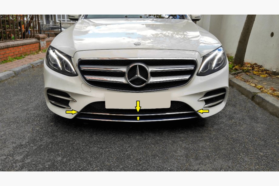 Mercedes E-class W213 2016-2023 Listwa chromowana na przedni zderzak 2016-2019 (stal nierdzewna) Image
