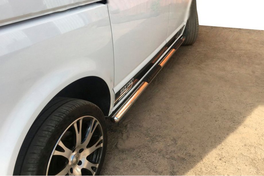 Volkswagen T6 2015-2024 Rury Boczne (2 szt., Stal Nierdzewna) 70mm, Długa Baza Zdjęcia 12
