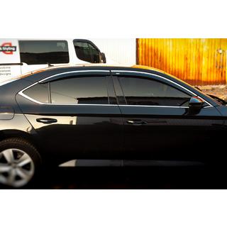 Deflektory szyb z chromowaną listwą SD (4 szt, Niken) Skoda Superb 2015-2024 zdjęcia 3