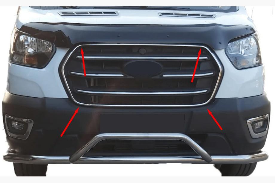 Ford Transit 2014- Chromowane Obwódki Atrapy Chłodnicy (2019+, 4 szt, Stal Nierdzewna) Carmos - Turecka Stal Nierdzewna Image