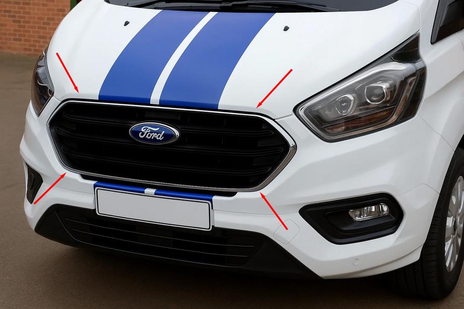 Ford Custom 2013-2022 Nakładki na kratkę zderzaka 2018+ (4 szt., stal nierdzewna) Image