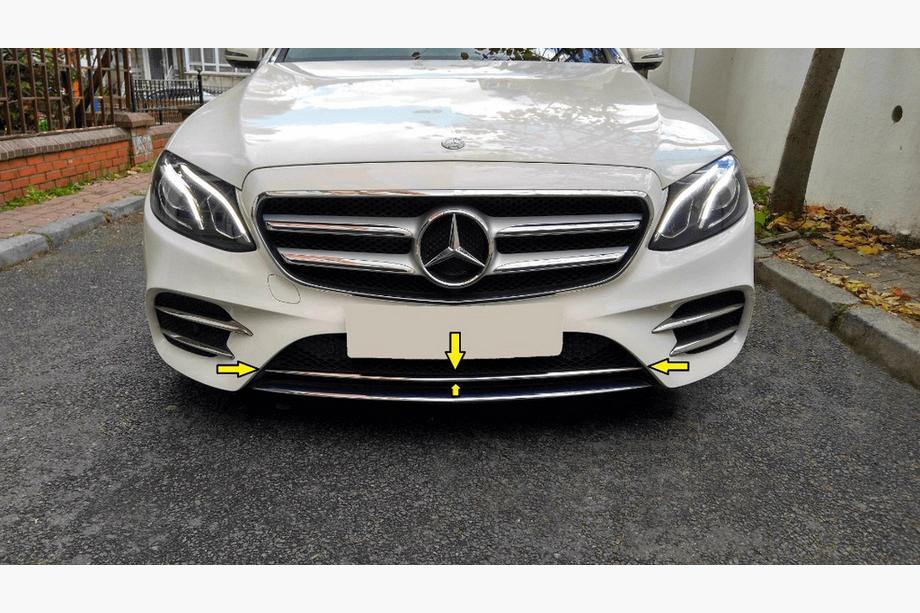 Mercedes E-class W213 2016-2023 Listwa chromowana na przedni zderzak 2016-2020 (stal nierdzewna) Image