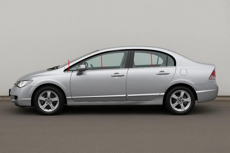 Honda Civic Sedan VIII 2006-2011 Listwy dolne okien stal nierdzewna (6 szt.) Carmos - Turecka Stal Nierdzewna Image